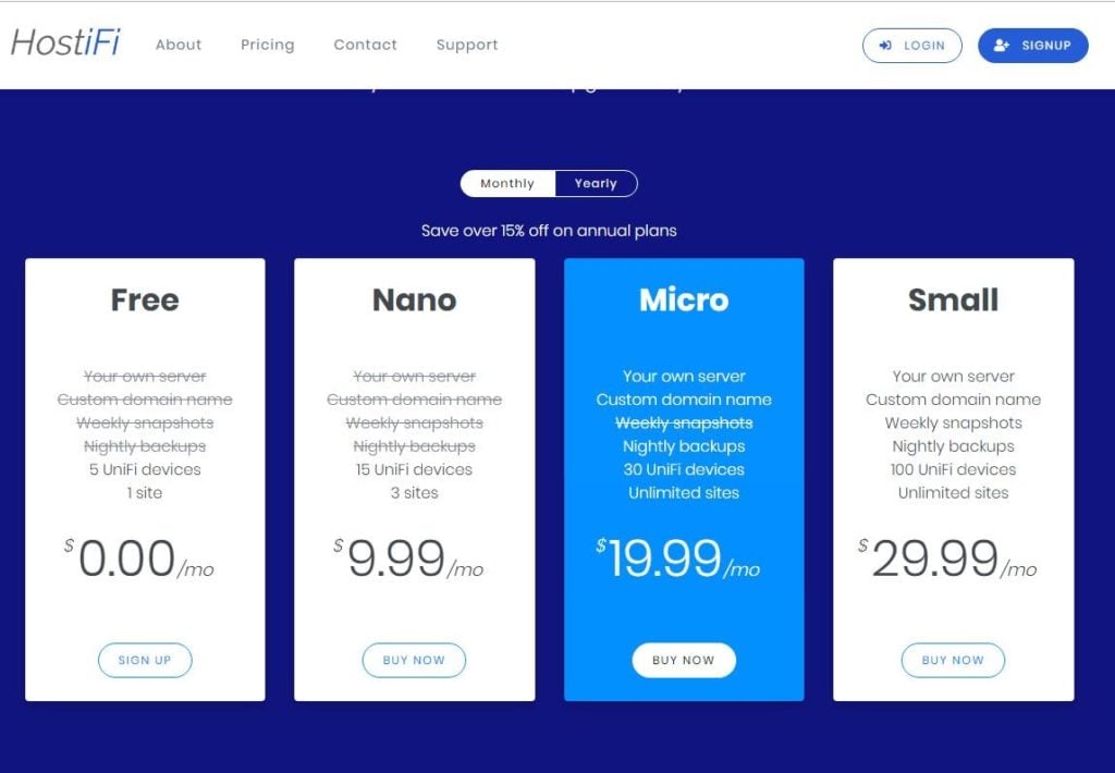 SaaS pricing models and strategies example: HostiFi new pricing page