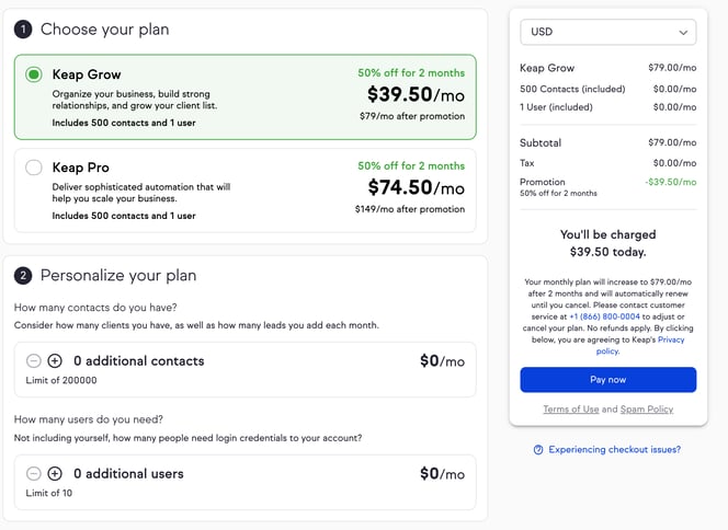 Keap pricing