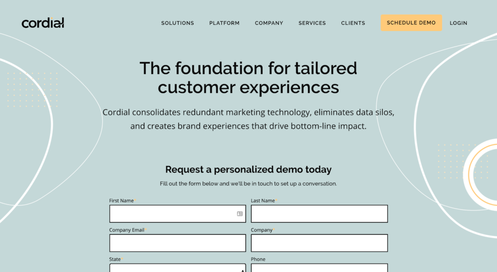 Activation model example: Cordial demo page