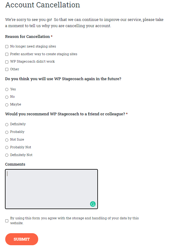 wpstagecoach cancellation survey